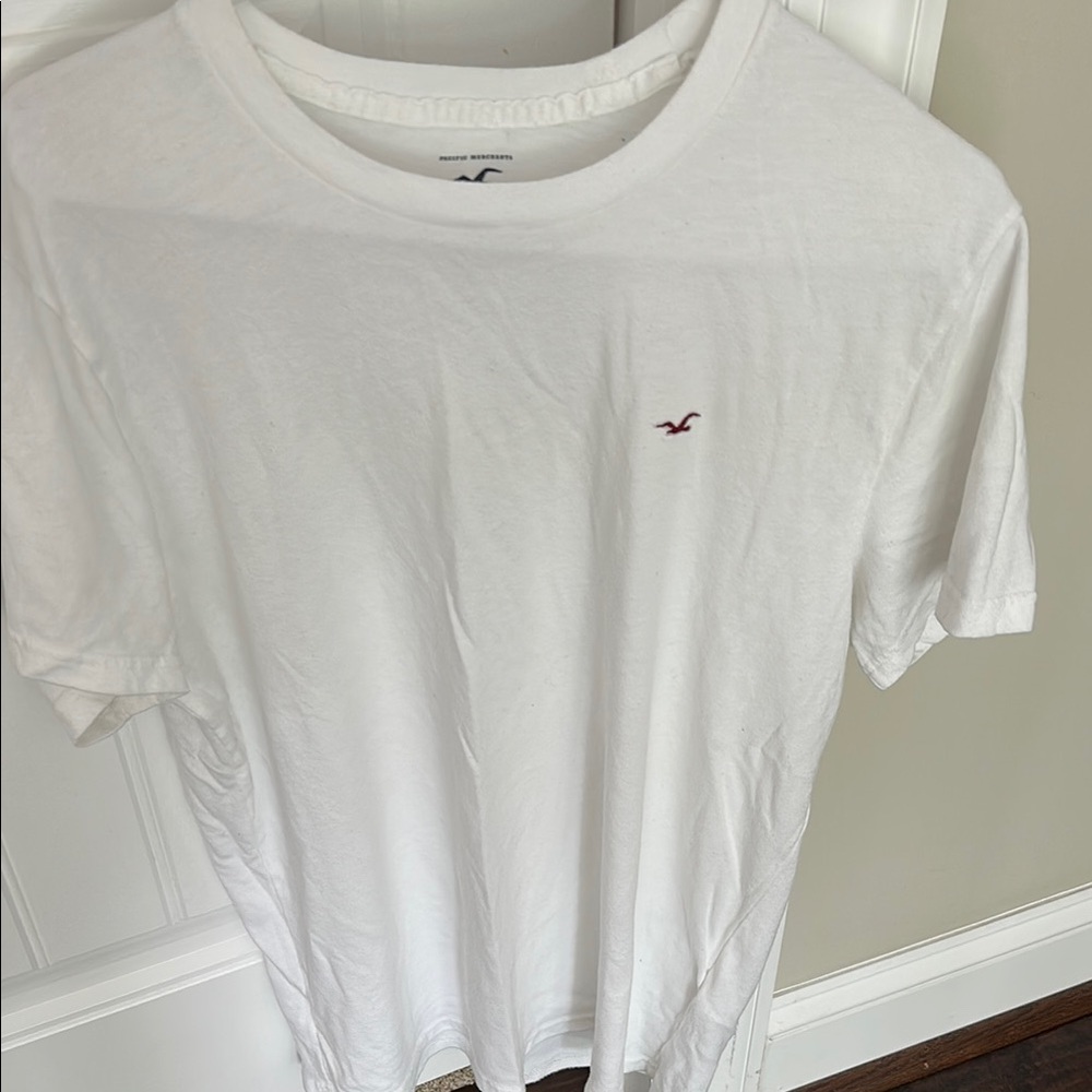 Hollister Men's White Crewneck Logo T-Shirt